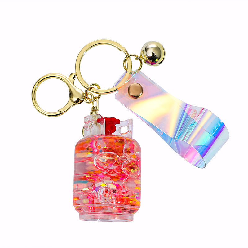 Acrylic Luminous Oil Gas Cylinder Keychain Floating Quicksand Pendant Cute Car Key Chain Ornament