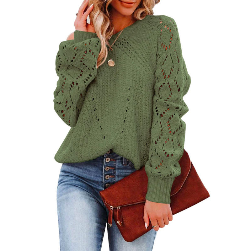 European and American Women's Clothing Hollow-out Diamond Lattice Pullover Sweater