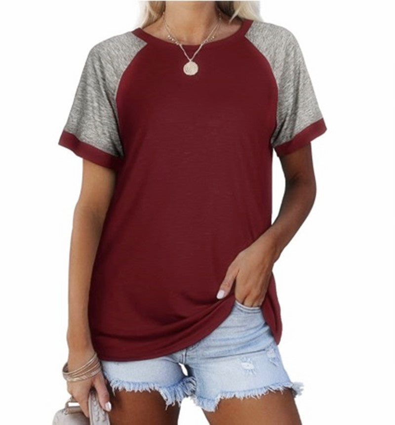 Women's Spring/Summer New round Neck Color Matching Short Sleeve Women's T-shirt Tops