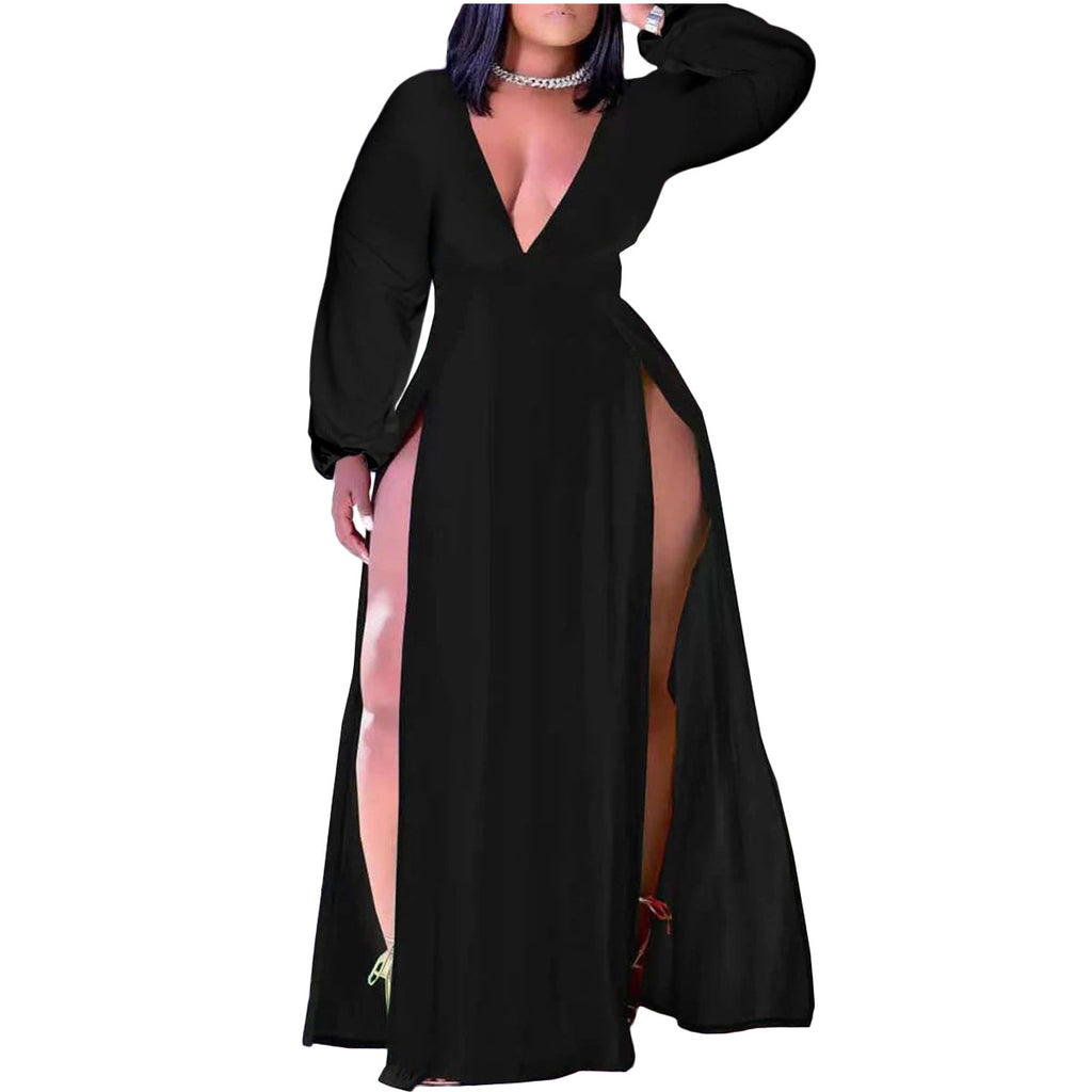 Women's Sexy Casual Style Long Sleeve V-neck Long-Sleeve Dress