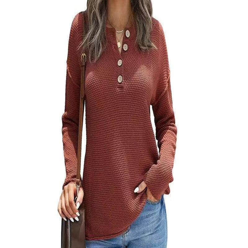 Autumn and Winter Solid Color European and American Sweater Women's Half Cardigan Button Sweater Pullover Women's Top