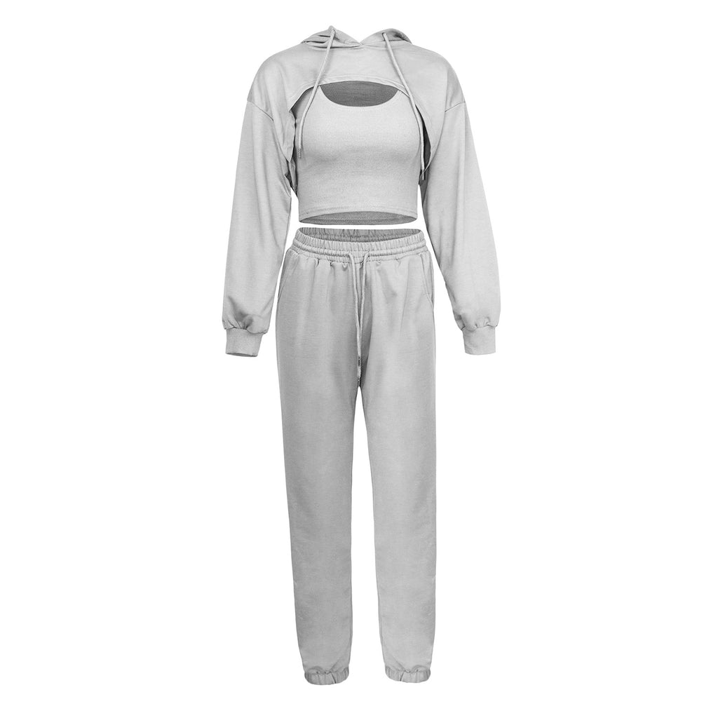 2022 Women's Spring Hoodie Loose Vest Sweatshirt and Sweatpants Sports Slow Running Three-Piece Suit