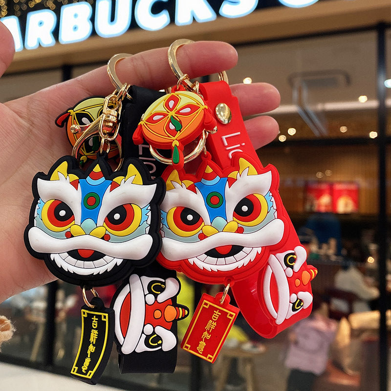 Chinese Style Lion Key Chain Pendant Men's Cartoon Car Key Chain Bag Ornaments Mascot Small Gift