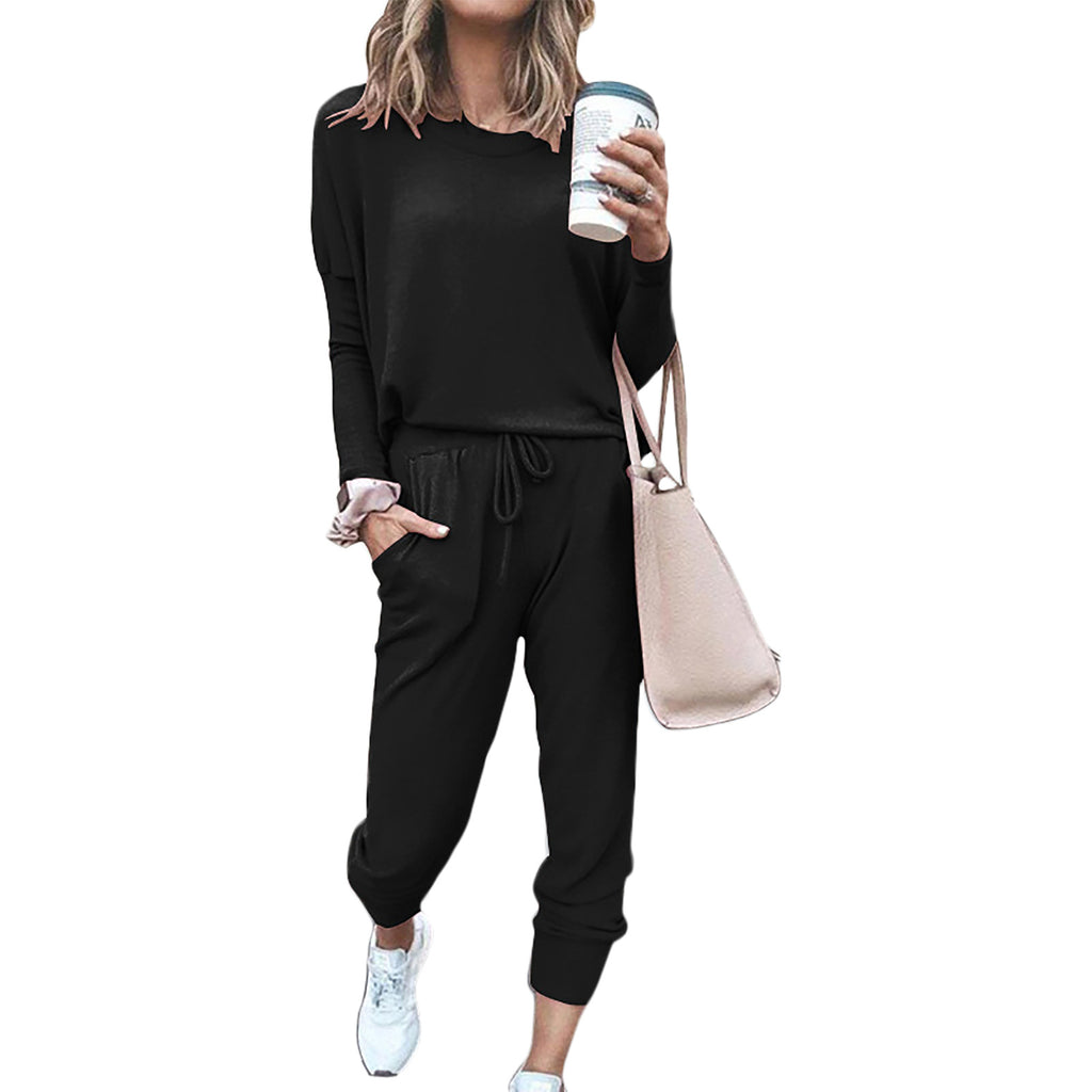 X9320 Solid Color Long-Sleeved T-shirt Two-Piece Sports Suit