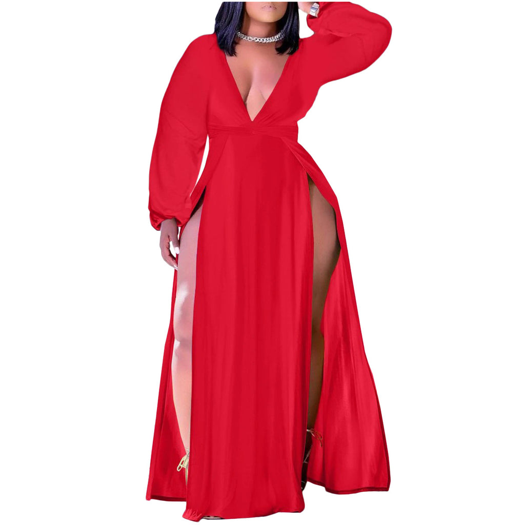 Women's Sexy Casual Style Long Sleeve V-neck Long-Sleeve Dress