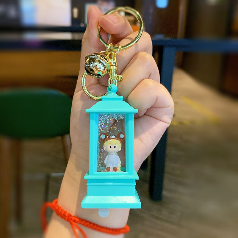 Creative Quicksand Bottle Flashing Light Keychain Pendant Cute Cartoon Small Tower Pavilion Night Light Student Schoolbag Pendant Small Gift