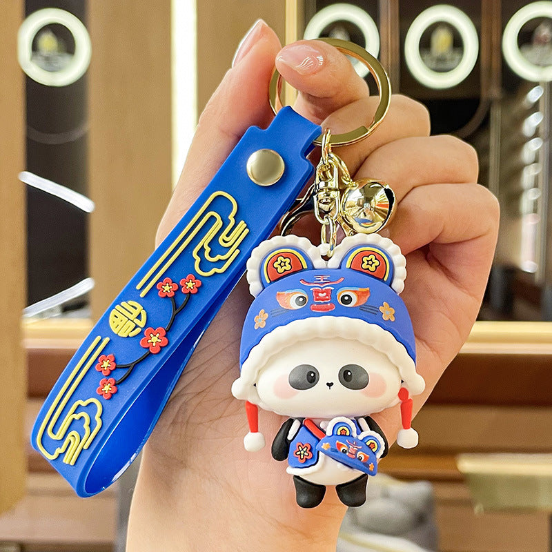 Cartoon Tiger Head Hat Animal Keychain Female Cute Lion Dance Doll Trend Couple Key Chain Handbag Pendant