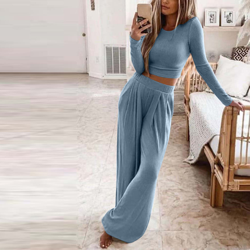 Women's Solid Color Knit Casual Home Two-Piece Suit for Women