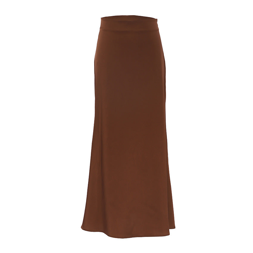 Commuter Satin Fishtail Skirt Women's High-Grade Ice Silk A- line Skirt Midi Skirt