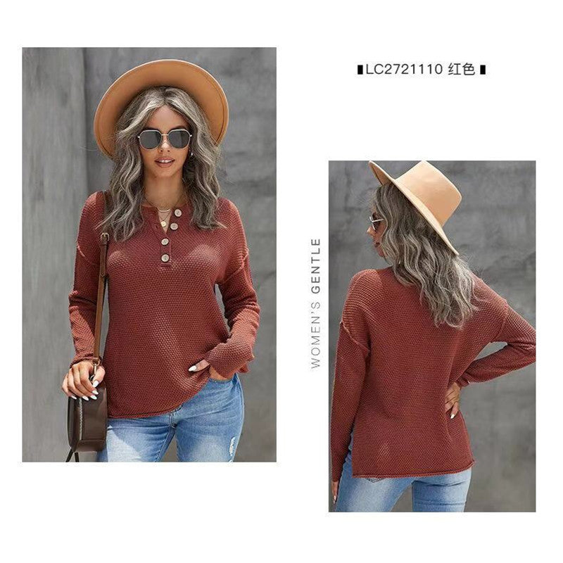 Autumn and Winter Solid Color European and American Sweater Women's Half Cardigan Button Sweater Pullover Women's Top