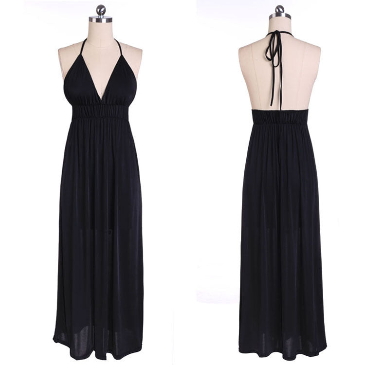 Sexy Deep V Sleeveless Dress High Waist Backless Long Dress