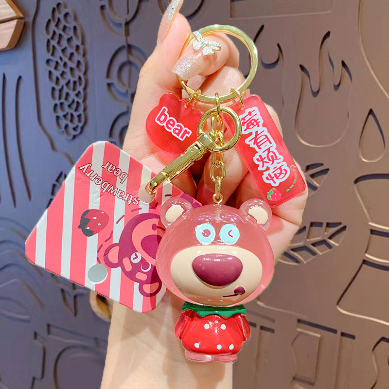 Cute Strawberry Bear Keychain Pendant Cartoon Couple Car Shape School Bag Key Chain Accessories Little Creative Gifts