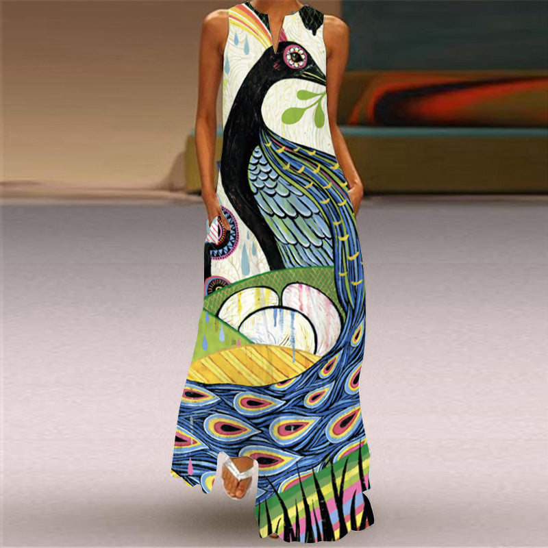 Women's Dress Printed V-neck Sleeveless Long Dress