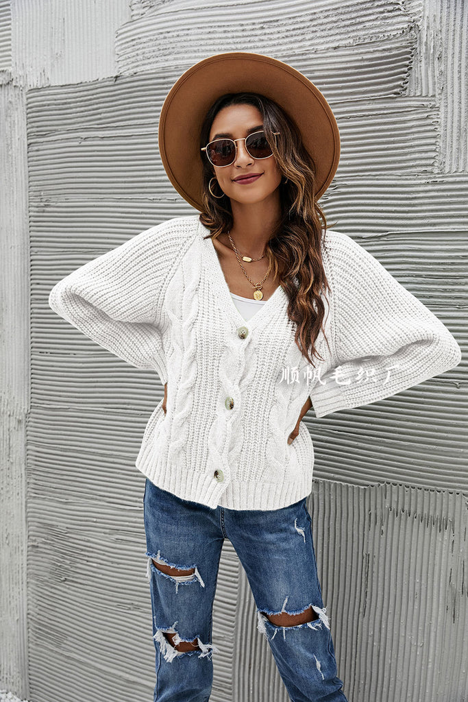 Women's Sweater Button Twist Decoration Oversized Knit V-neck Cardigan Coat