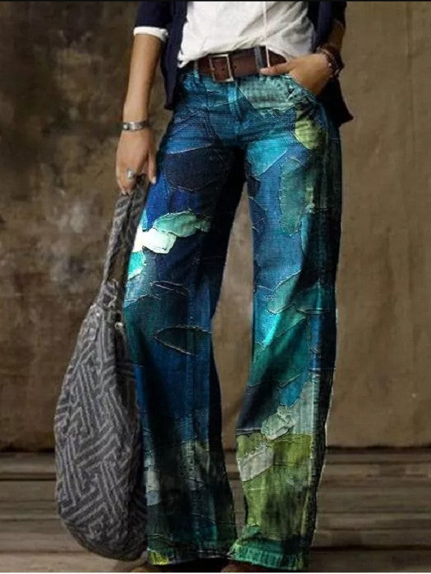 Wide-Leg Pants Straight Urban Casual Trousers No Belt High-Waisted Trousers