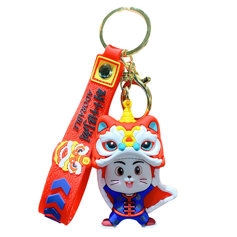 Creative Rabbit Year National Tide Lion Key Chain Cute Cartoon Rabbit Doll Automobile Hanging Ornament New Year Small Gift