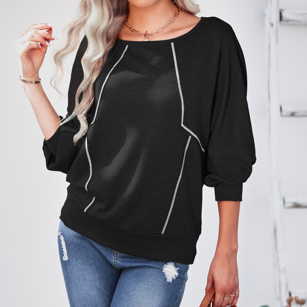 2022 Early Autumn New round Neck Loose Long Sleeves Pullover Bottoming Shirt Stitching T-shirt Top