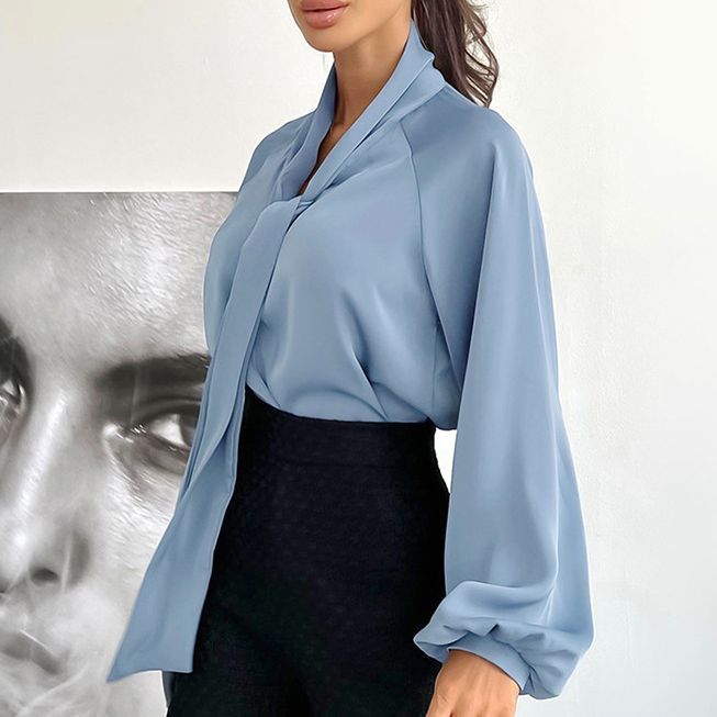 Design Sense French Style Bow Shirt Women's Loose Commuter Satin Base Shirt Young Business Clothing