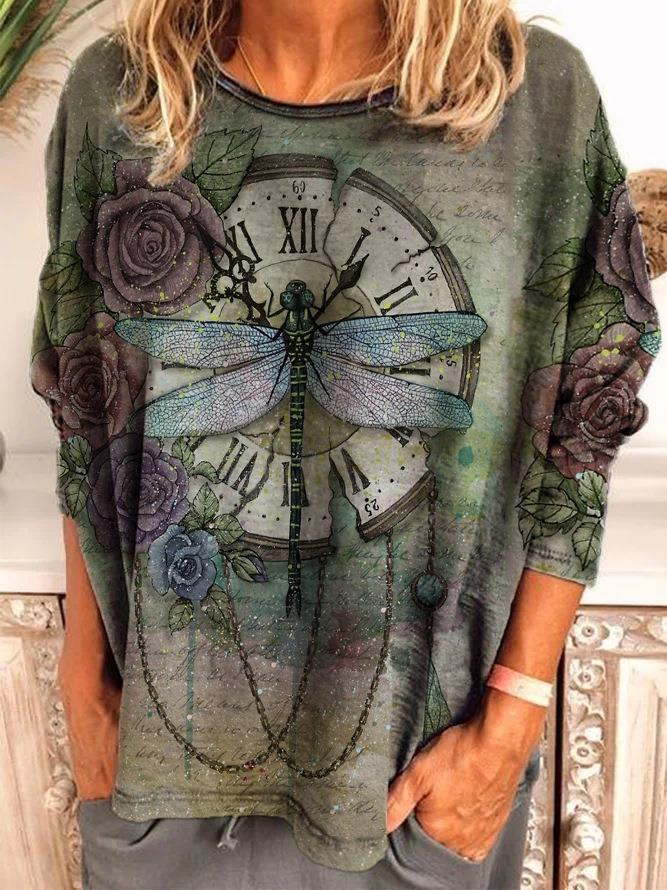 Autumn and Winter New Long-Sleeved Printed T-shirt Top for Women