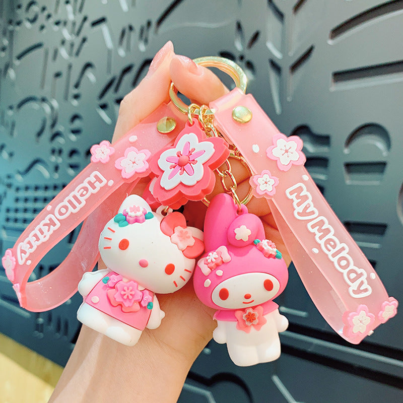 Creative Epoxy Sanrio Cherry Blossom Season Keychain Pendant Cute Cartoon Cars and Bags Accessories Small Gift