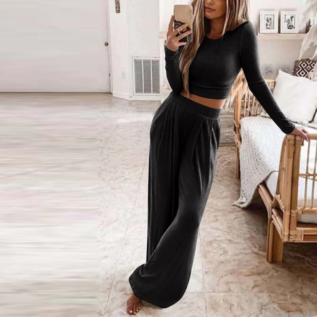 Bestseller Solid Color Knit Casual Home Two-Piece Suit for Women