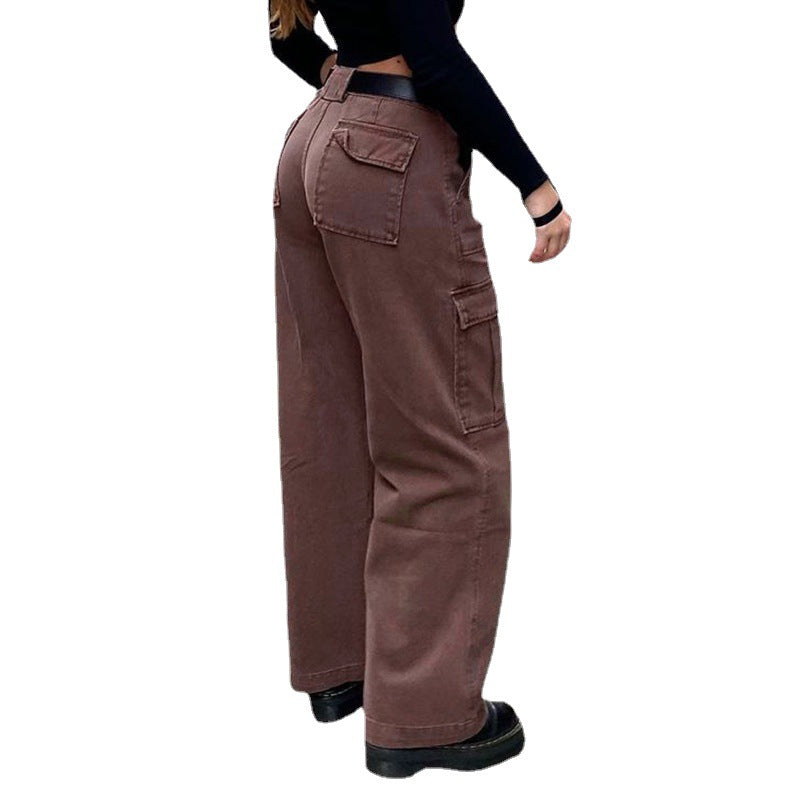 All-Matching Multi-Pocket Cargo Pants Loose Casual Denim Trousers Women