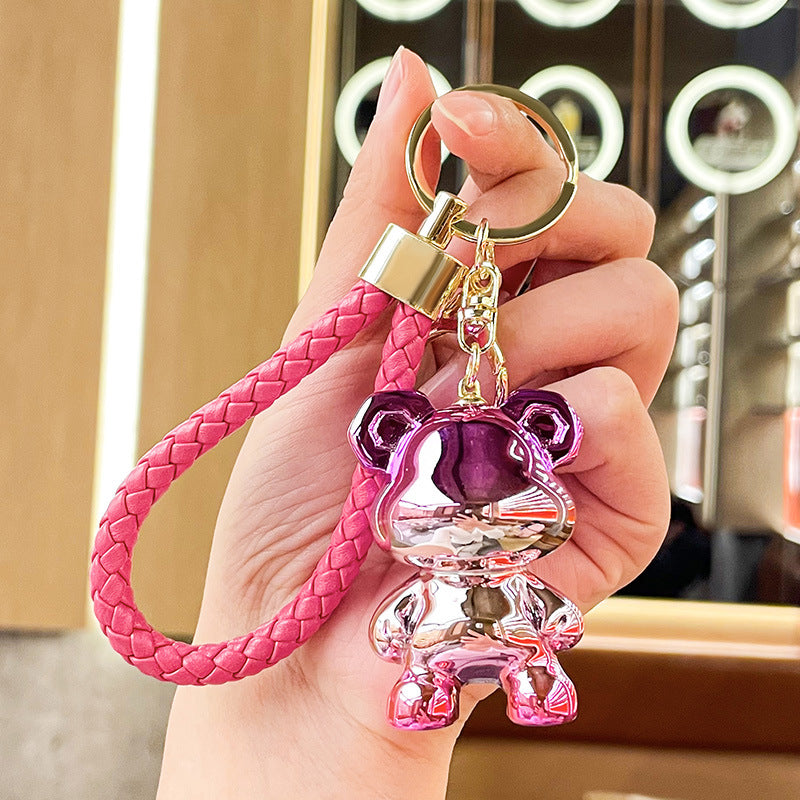 Cartoon Resin Electroplated Two-Color Standing Bear Keychain Cute Automobile Hanging Ornament Crane Machine Personalized Gift Key Chain