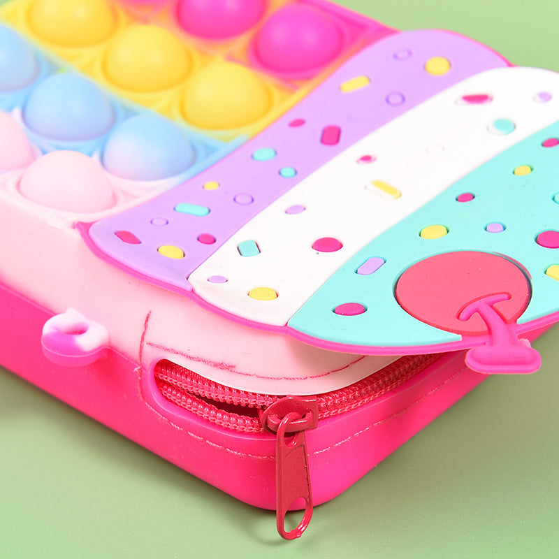 Cake Silicone Bag Squeezing Toy Deratization Pioneer Coin Purse Toy Bag Cute Kid's Messenger Bag Earphone Bag in Stock