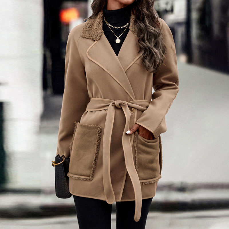 Double-Sided Overcoat Brown Woolen Coat for Women