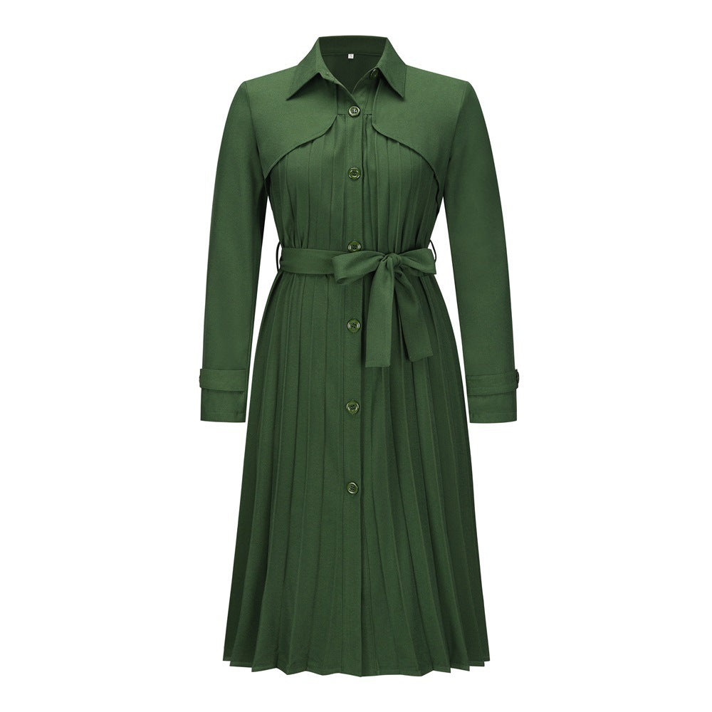 Casual Trench Coat Temperament Slim-Fit Pleated Skirt New Ladies Long Sleeve Dress