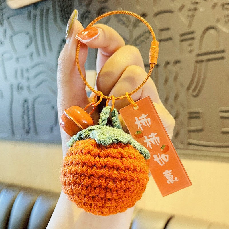 Woven Wool Persimmon Good Persimmon Peanut Plush Crocheted Good Things Happen Pendant Handmade Bag Keychain Accessories