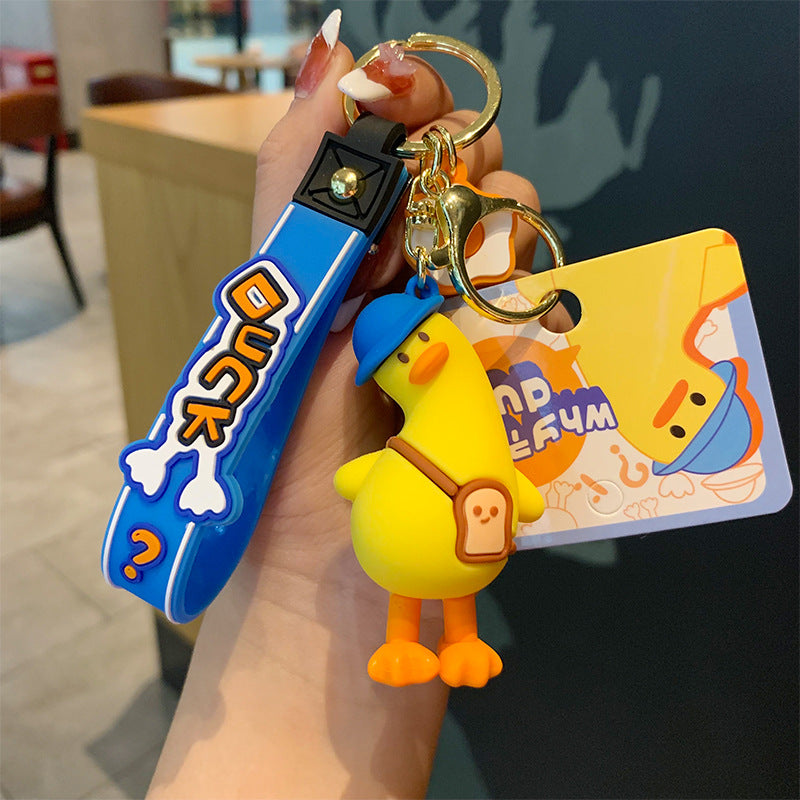 Creative Cute Cartoon Head Tilt Duck Keychain Pendant Female Cute Little Yellow Duck Doll Couple Backpack Ornaments