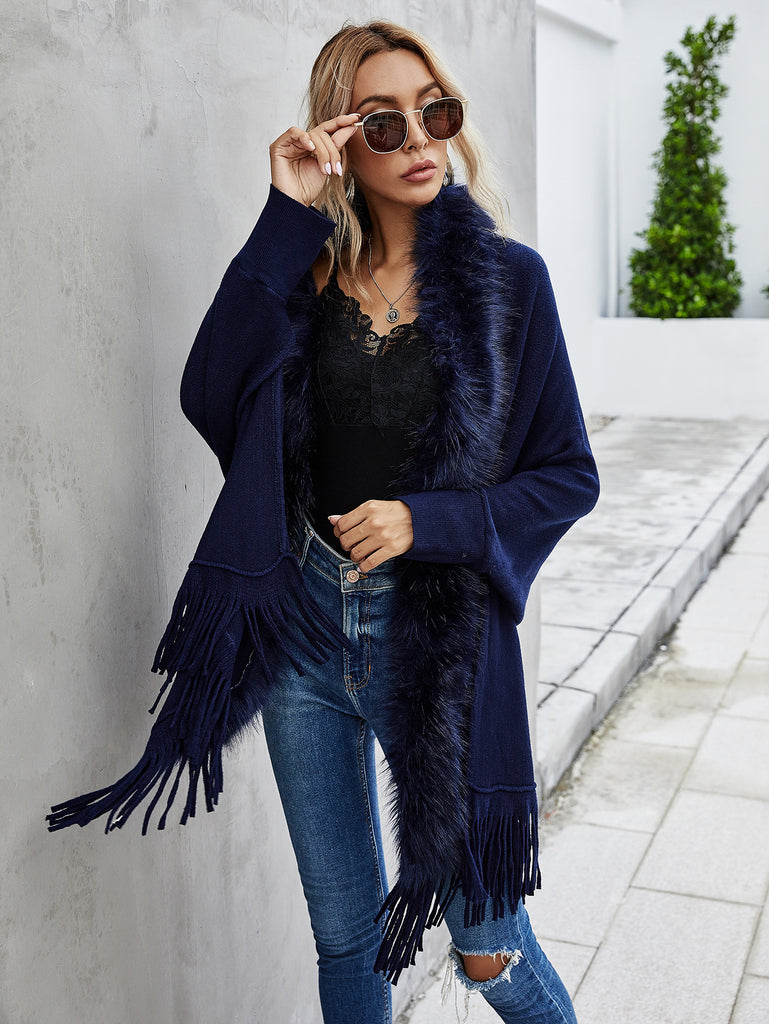 Autumn and Winter Fur Fur Collar Shawl Cardigan Sweater Coat