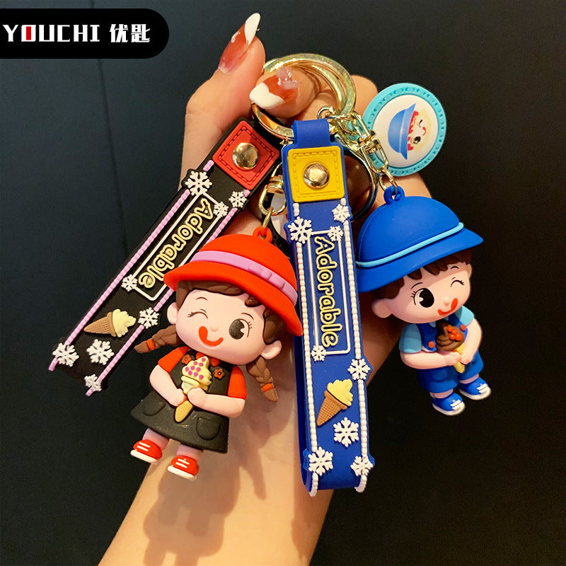 Creative Ice Cream Boy Girl Couple Keychain Female Cute Cartoon Doll Cars and Bags Pendant Small Gift