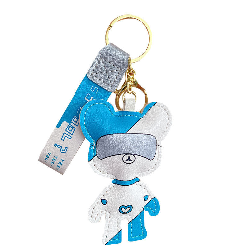 Creative PU Leather Glasses Bear Keychain Pendant Cute Bear Couple Cars and Bags Key Ring Pendants