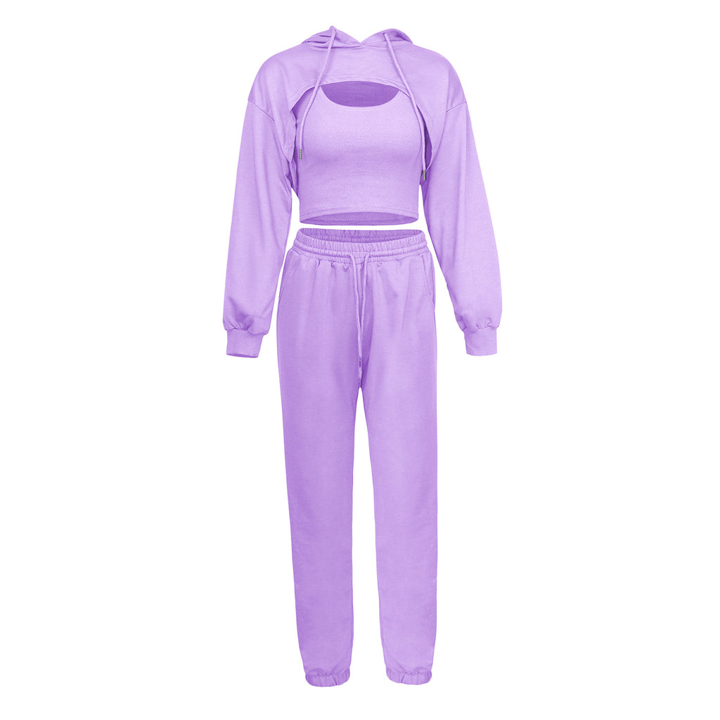 2022 Women's Spring Hoodie Loose Vest Sweatshirt and Sweatpants Sports Slow Running Three-Piece Suit