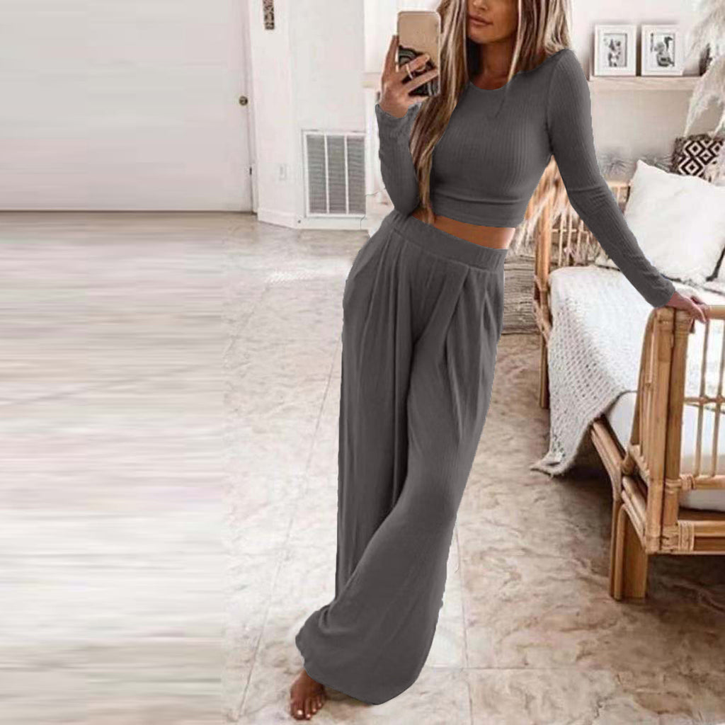 Bestseller Solid Color Knit Casual Home Two-Piece Suit for Women