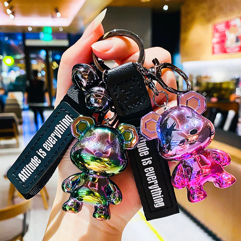 Creative Fashion Cool Electroplating Xx Eyes Little Bear Cartoon Car Key Ring Schoolbag Pendant High Sense a Pair of Gifts