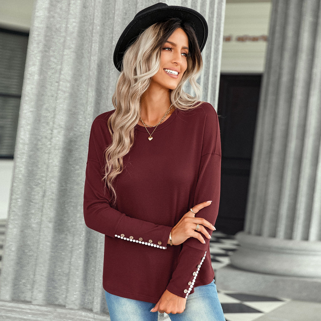 2022 New Solid Color Loose Top Women's American Station European and American Style Fashion Casual round Neck T-shirt