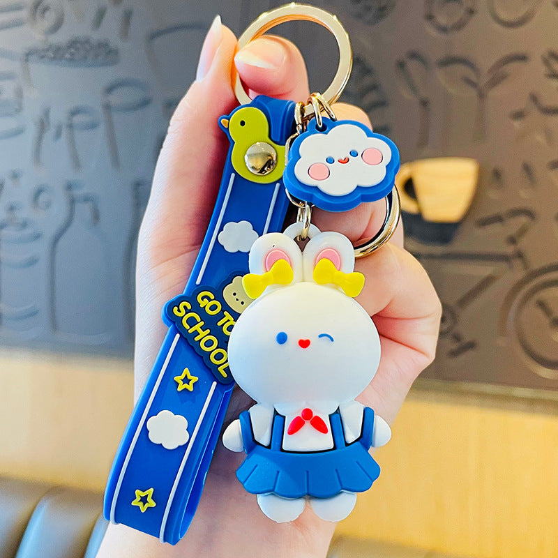 Cartoon White Rabbit Toffee Series Cute Yellow Cap Animal Doll Keychain Couple Bags Pendant Small Cutie