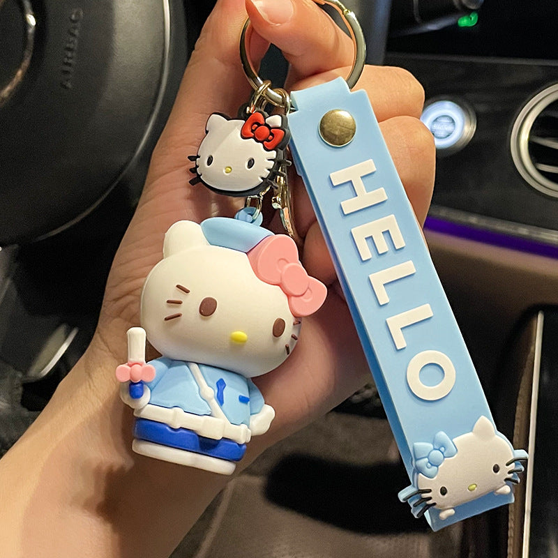 Creative Cartoon Hello Kitty Key Chain Epoxy Couple Bags Pendant Personality Crane Machine Small Gift