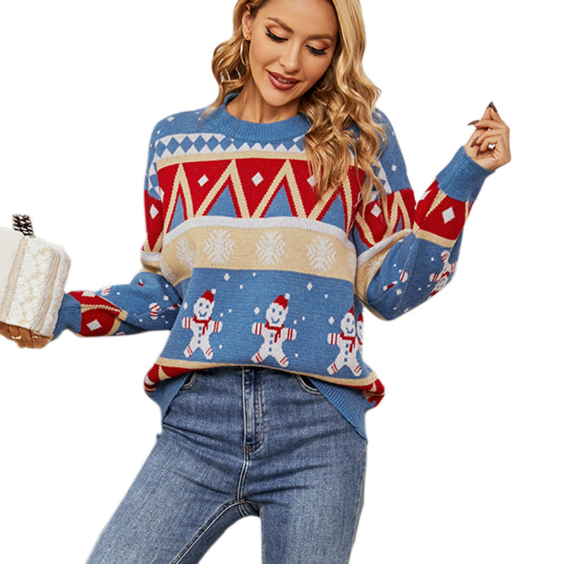 Christmas Sweater Autumn and Winter Pullover Snowflake Color Matching Christmas Holiday Sweater for Women