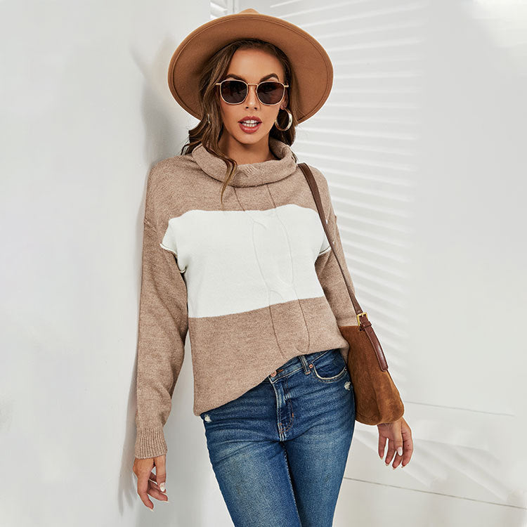Turtleneck Cable-Knit Sweater Fashion Oversized Pullover Women's Clothing