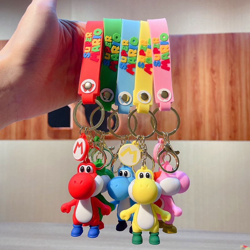 Cartoon Cute Super Mary Dinosaur PVC Keychain Handbag Pendant Doll Ornaments Car Key Chain