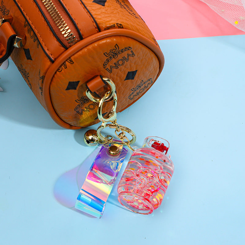 Acrylic Luminous Oil Gas Cylinder Keychain Floating Quicksand Pendant Cute Car Key Chain Ornament