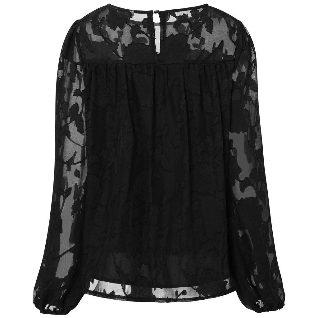 2022 autumn and winter new jacquard round neck top women's American station European and American women's loose chiffon shirt