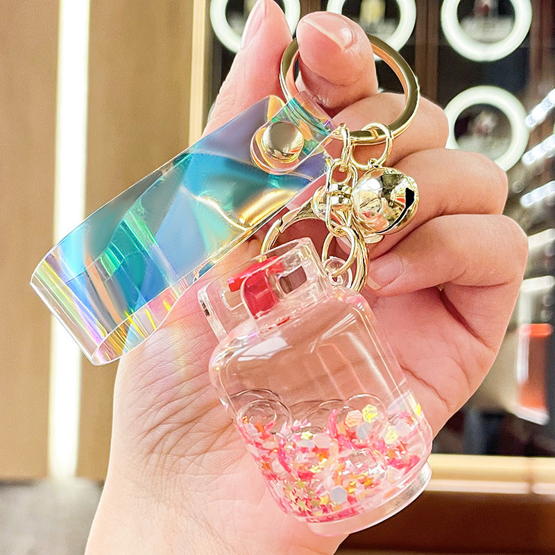 Acrylic Luminous Oil Gas Cylinder Keychain Floating Quicksand Pendant Cute Car Key Chain Ornament