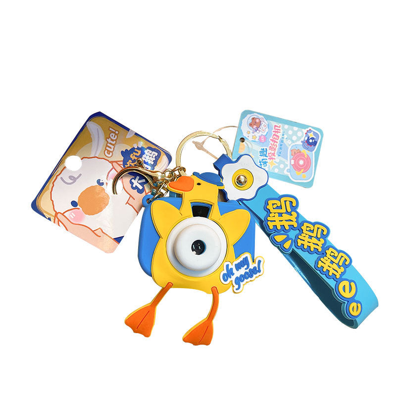 Cartoon Big White Geese Projection Camera Creative Bag Doll Pendant Small Gift Cute Car Key Ring