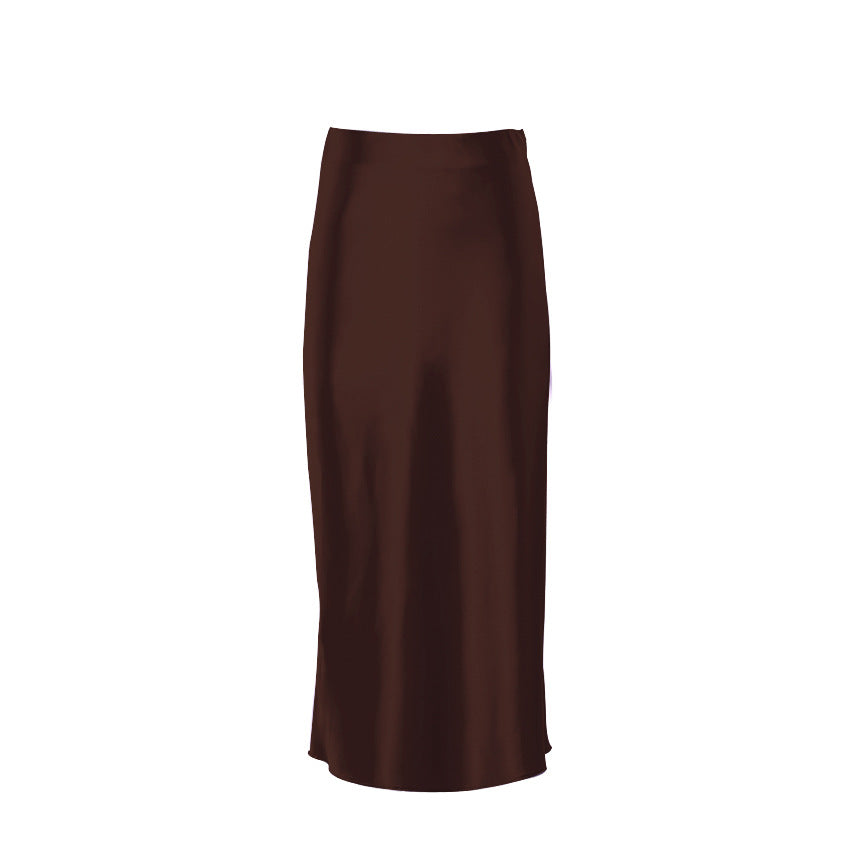 Long Skirt High Waist Satin Slim Fit Temperament Leisure Draping Sheath Satin Skirt for Women