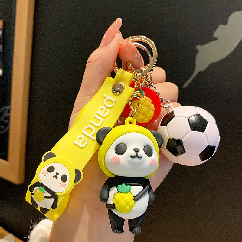 Cute Epoxy Panda Football Doll Keychain Creative Men's and Women's Bag Car Bell Pendant Small Commodity